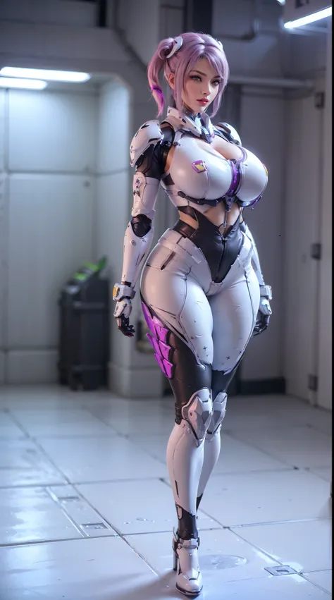 (1GIRL,SOLO:2), (super detailed face), ((BIG BUTTOCKS, HUGE FAKE BREASTS:1.5)), (CLEAVAGE TOP:1.5), (MUSCLE ABS FEMALE:1.4), (MECHA GUARD ARM:1.4), ((WEAR MAGENTA WHITE OVERWATCH MECHANICAL ARMOR CROP TOP, BLACK MECHANICAL SKINTIGHT SUIT PANTS, MECHA GUARD...