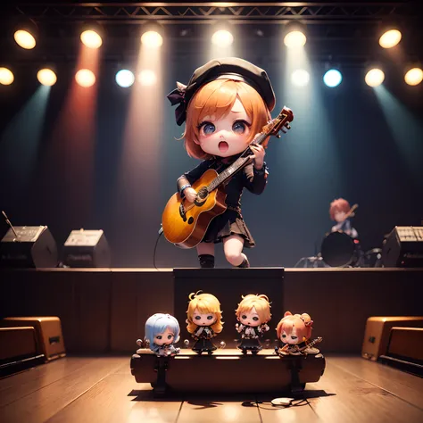 ​masterpiece、top-quality、ultra-detailliert、(Chibi Chara　musicians:1.2)、(Artist Photo Flavor Image:1.2)、Visual Kei Band Vocals、ember、spot light、Live performance venue