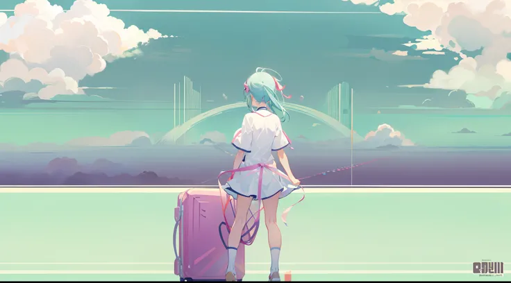 Anime BG, 2D, skyporn, cloud, Simple backgrounds, Rear view of the girl