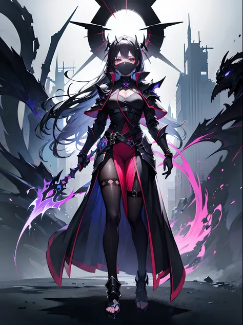 Devil style background, (Stand full body to take pictures:1.5), the golden ratio, [(Black Mist Black smoke composed of the body:1.5), (+Perfect hand+:1.21), (Ancient European Assassins, All-black hooded robe, Fuchsia with black demon armor, Only the eyes a...