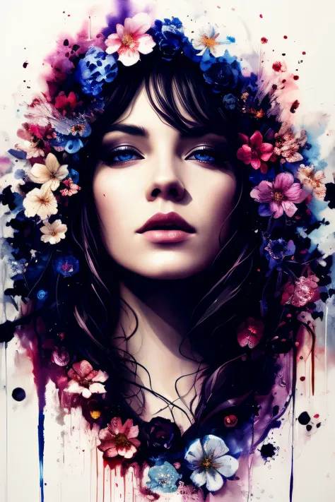 Colorful beautiful woman: Black ink flow: 8k resolution photorealistic masterpiece: by Aaron Horkey and Jeremy Mann: intricately detailed fluid gouache painting: by Jean Baptiste Mongue: calligraphy: acrylic: watercolor art, professional photography, natur...