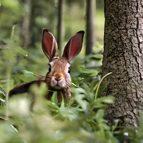 a cute bunny，Watch the map and hike through the forest