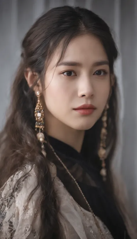 a close up of a woman with long hair wearing a choke, portrait jisoo blackpink, jisoo from blackpink, with long hair and piercing eyes, jisoo of blackpink, portrait of jossi of blackpink, jinyoung shin, anime girl in real life, cruel korean goth girl, kore...