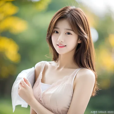 Brown hair，Korea person，Chest emphasis，Beautie，1girl in，Whole body best quality，