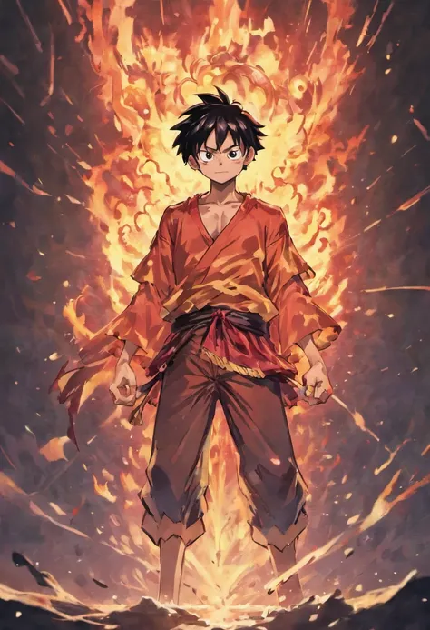 Design a gripping poster，Featuring a male Monkey D Luffy in the fifth gear "One Piece" In the heat of the moment. Capture the essence of his burning determination and indomitable spirit，For he unleashed his anger on his enemies. Keep it short, Bold, And st...