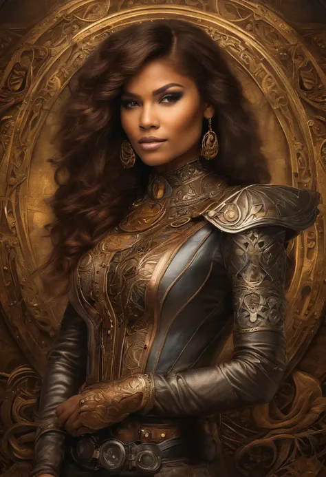 photo of  zendaya a woman as a movie star, modelshoot style, (extremely detailed CG unity 8k wallpaper), Intricate, High Detail, Sharp focus, dramatic,photorealistic painting art by midjourney and greg rutkowski , (waist chain), ((Avengers in the backgroun...