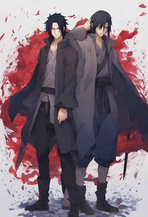 Sasuke and Itachi Uchiha walk together in the rain