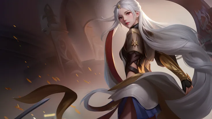 anime - style illustration of a woman with white hair and a sword, style artgerm, cushart krenz key art feminine, riot games concept art, wlop and krenz cushart, krenzcushart, extremely detailed artgerm, ig model | artgerm, artgerm lau, tifa lockhart with ...