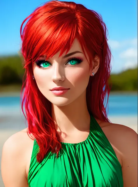 Fairy with fire red hair, sun kissed skin, and emerald green eyes