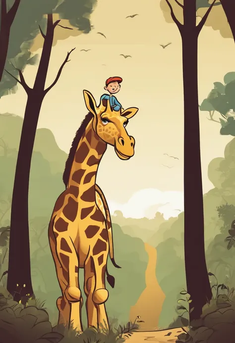 https://static.vecteezy.com/system/resources/previews/000/648/068/original/a-boy-riding-giraffe-vector.jpg novell illustration, comic book style