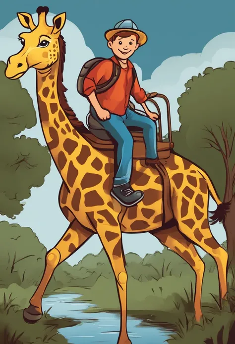 https://static.vecteezy.com/system/resources/previews/000/648/068/original/a-boy-riding-giraffe-vector.jpg novell illustration, comic book style