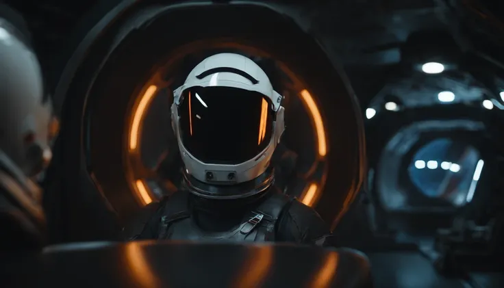 If you have a closed astronaut helmet and no face, perfect details, 16 k, unreal engine 5, ultra sharp focus, intrikate, SINISTER, Epic Art Masterpiece, TanvirTamim, artstation trend, Space suits hang inside the spaceship, Multiple spacesuits on display