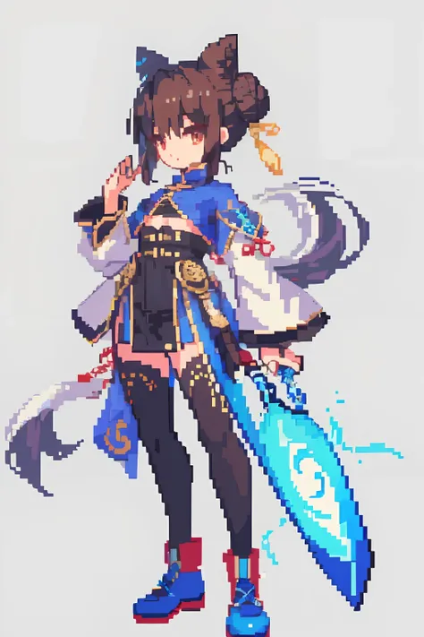 （tmasterpiece，top quority，best qualtiy），pix，pixelart，teens girl，positive spirit，face value，taoist, brown hair, black long sword,...