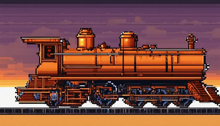 Steam locomotive(There are channels on the sides of the tank/platforms)(Orange hue)(Directly right view) (Retro)