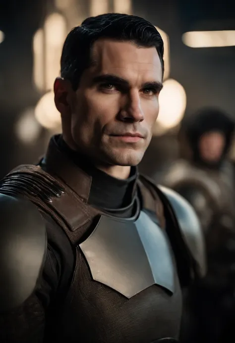 Ator Sam Witwer com semblante na faixa dos 20 anos, cabelos castanhos cortados bem curtos, estilo militar, ultrarrealista HD fotorrealista altamente renderizado. Roupa do personagem Starkiller do universo de Star Wars