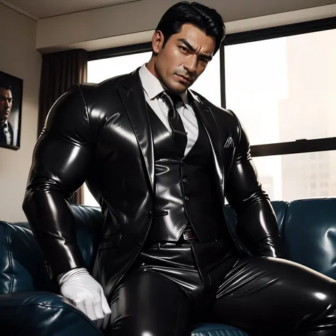 30 years old,daddy,"shiny suit ",Dad sat on sofa,k hd,in the office,"big muscle", gay ,black hair,asia face,masculine,strong man,the boss is,handsome,sex,leather gloves,lecherous dad,look straight ahead,dad is handsome,dad is handsome ,dad is "horny" dad