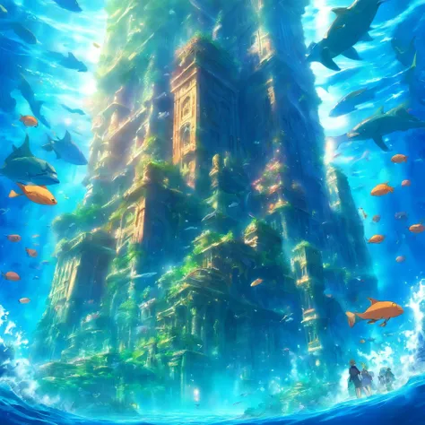 an underwater city、Atlantis、Atlantis is underwater、Atlantis moves through the ocean、