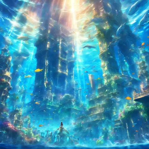 an underwater city、Atlantis、Atlantis is underwater、Atlantis moves through the ocean、