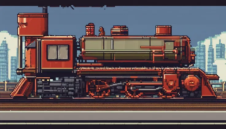 Steam locomotive(There are channels on the sides of the tank/Platforms and railings)(Directly right view) (cartoonish style)(Heavy industry in the former Soviet Union)