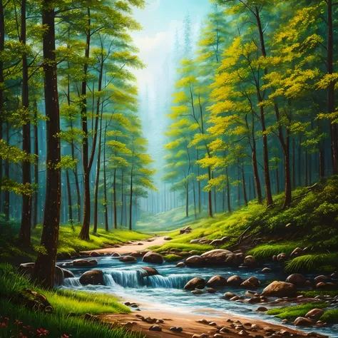 finest image, (8k, RAW photo, realistic), complex painting, landscape painting, in a mysterious forest