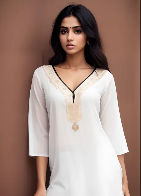 arafed woman in a white kurta posing for a picture, menina sexy com tez escura, indian girl with brown skin, super model indiano...