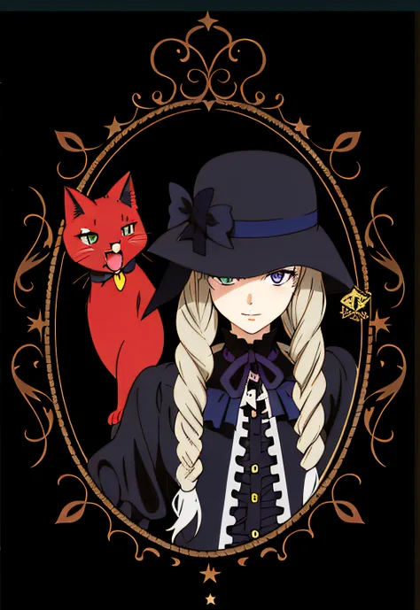 Hay una foto de una mujer con un gato en un marco, inspirado por Li Chevalier, Portrait of a Gothic Catgirl, Anime Catgirl, Neferpitou, Hecho con Anime Painter Studio, 1 7 - year - old anime goth girl, por Kamisaka Sekka, gato negro, Catgirl, gato - como o...