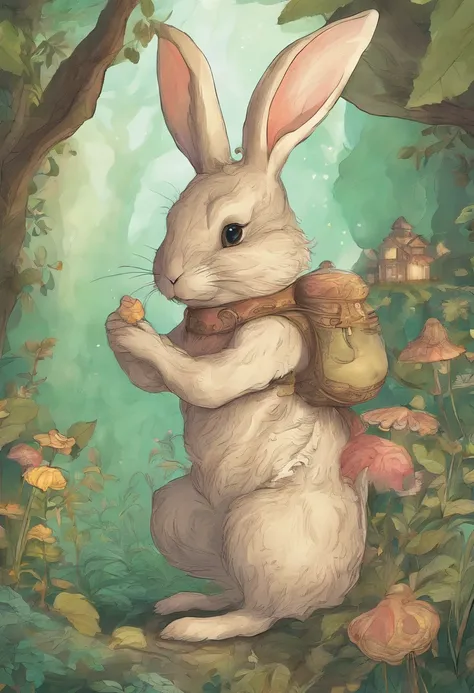 a cute bunny，Watch the map and hike through the forest