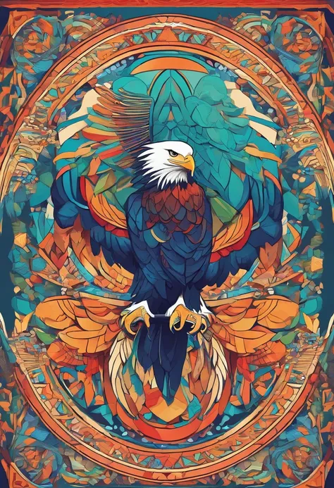 vibrant color drawing of a simple cute eagle, based mandala