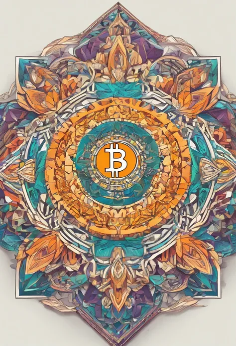 vibrant color drawing of a simple cute BTC based mandala, bitcoin