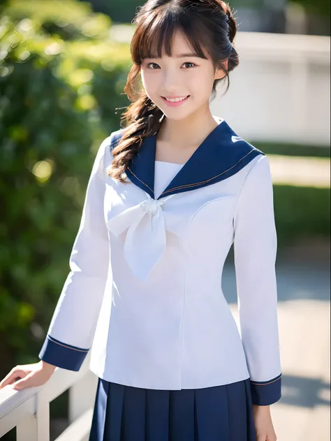 ​master piece,8K,(​master piece,Photorealistic:1.5),(​master piece,Ultra High Resolution:1.5),(​master piece,Best Quality,ultra-detailliert:1.5),
Beautiful Girl,Full body,lightsmile,Sailor Uniform,School,