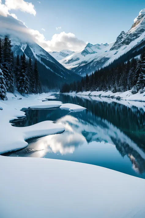 The snow-capped mountains are cold and have rainbows