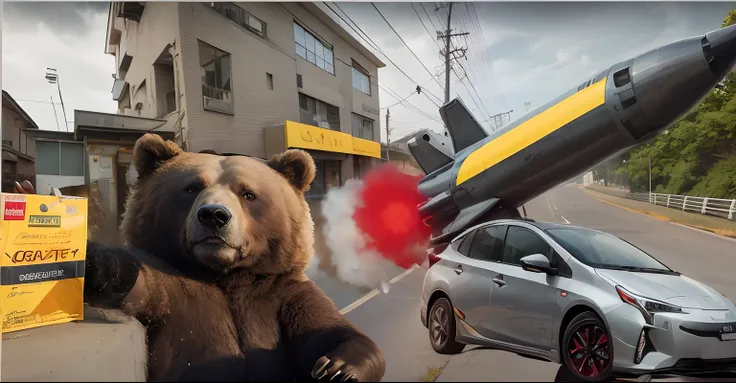 Missile Combined Prius and Bear Holding a Yellow Bag