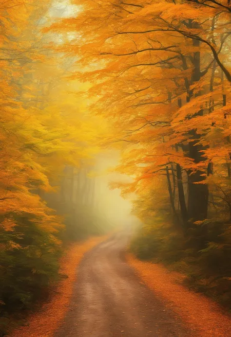 View of the maple trail in late autumn, Yellow Forest, Late autumn autumn forest, Yellow illumination fog, In a yellow dream, really beautiful forest, Beautiful forest, Beautiful hazy wood,Yellow - the hue of the mist, breath-taking beautiful trees, breath...