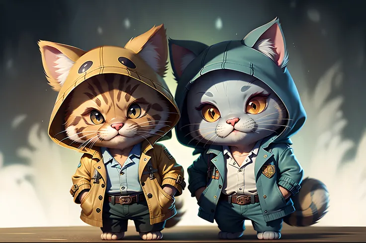 c4tt4stic, 2 mature kittens, Wear a trench coat to school, anthropomorphic cat, Lifelike animations,