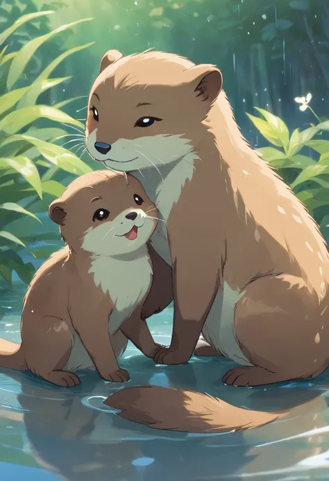 Small, fluffy otters, Perfect for a comfortable cuddle. Its fur is soft，pale brown, There are white spots that resemble raindrops,. His eyes are big，Very expressive, Bright brown，Exudes curiosity and joy. Titos ears are medium in size、Stand up straight whe...