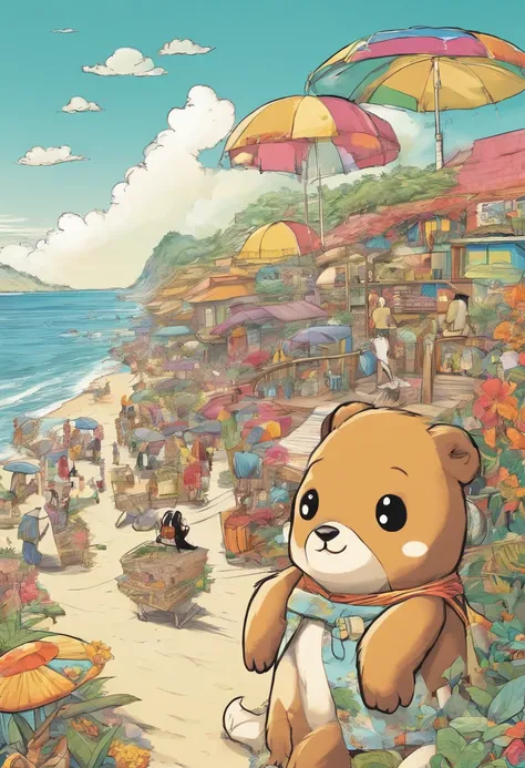 Japanese manga with anthropomorphic animals going to a beach