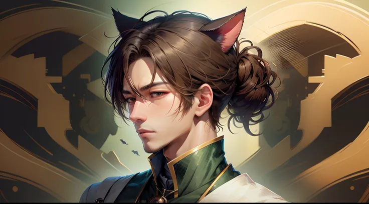 Two-dimensional illustration
Handsome man
Brown hair
Green Mesh
Brown cat ears
Red muffler
Nekomata