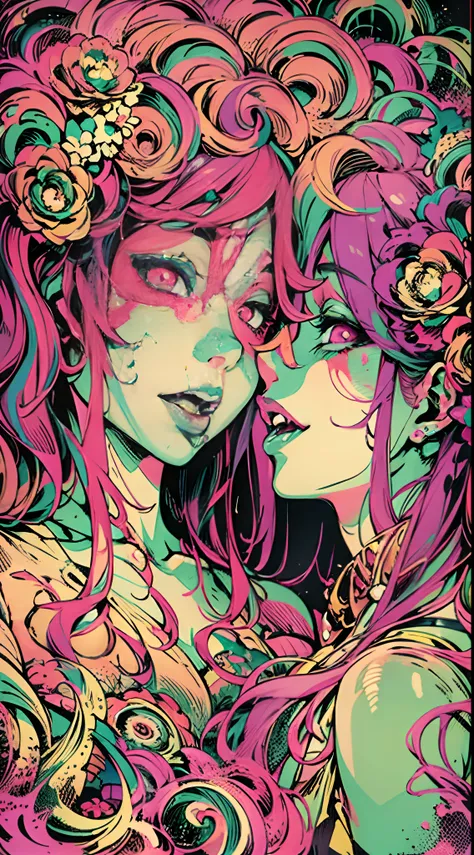 Seductive psychedelic horror, Trippy Hentai, body horror, having sex, real breasts, surreal Sex, LSD trip, sensual, psychedelic oral sex, provocative, colorful, glowing