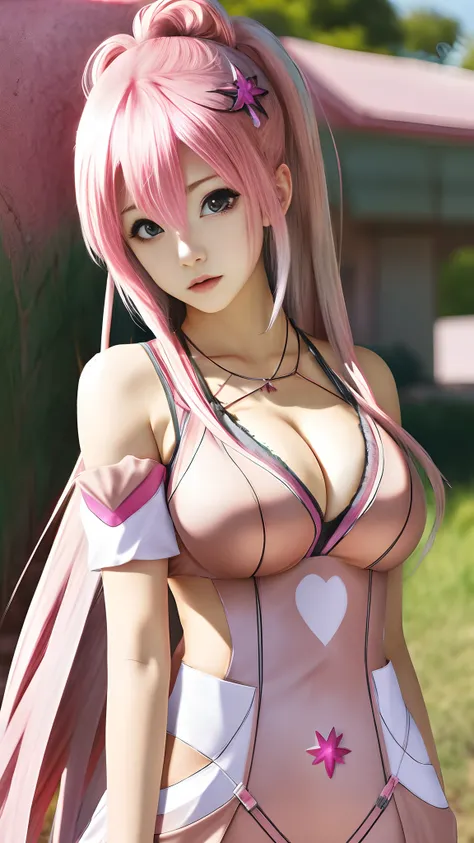 Anime breasts pink hair female embarrassed