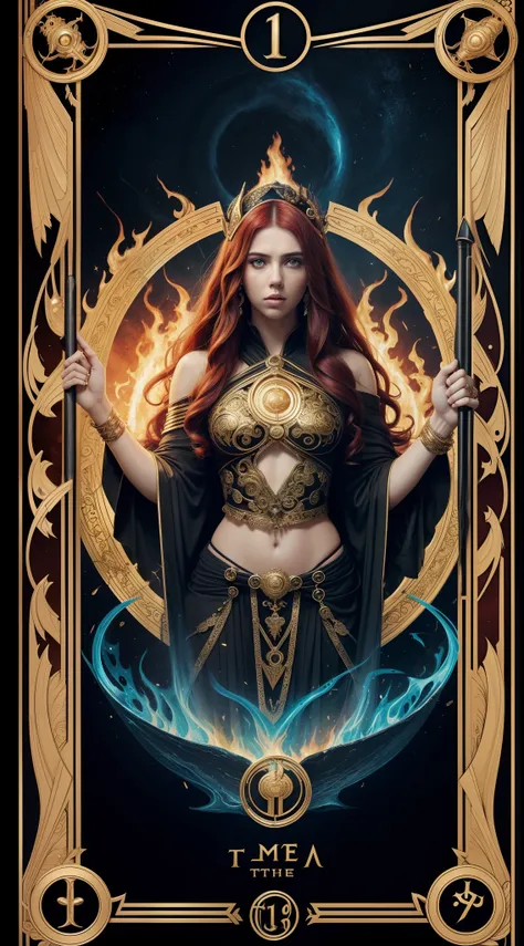 tarot cards，full tarot border，(the image is surrounded by a tarot card-style border:1.8), (elongated head)scarlettjohansson （sca...