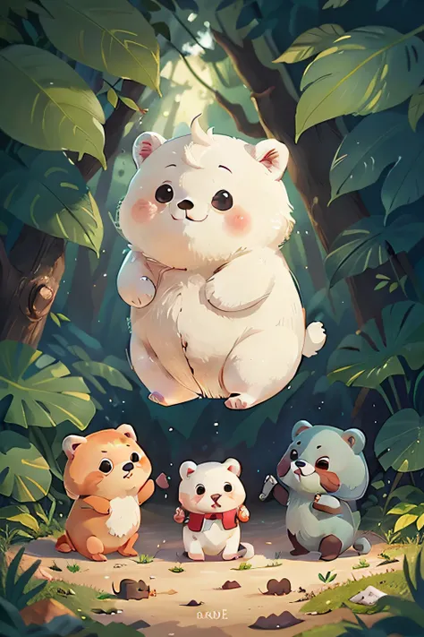 Small animals，Five white bears，The expression is different，adolable，Fat toot，Flat wind，stickfigure