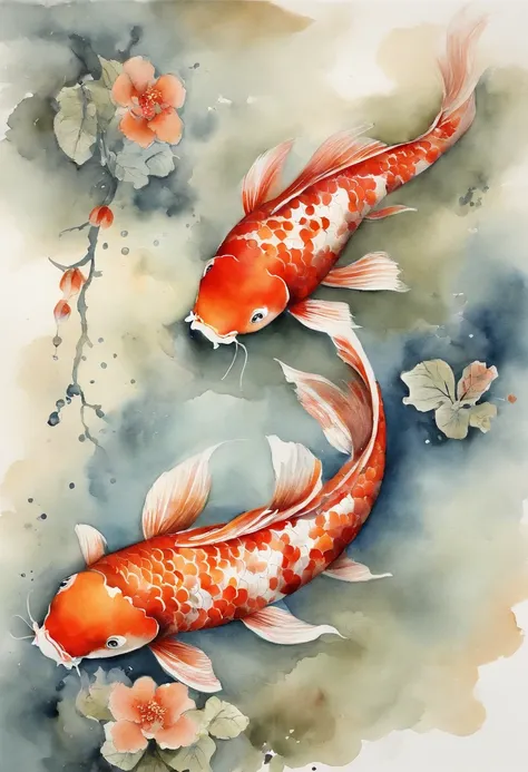 best quality, Meisterwerk, (9 Koi Fische: 1,5), Stil von Hokusai, Ukiyoe-Malerei ying yang pattern