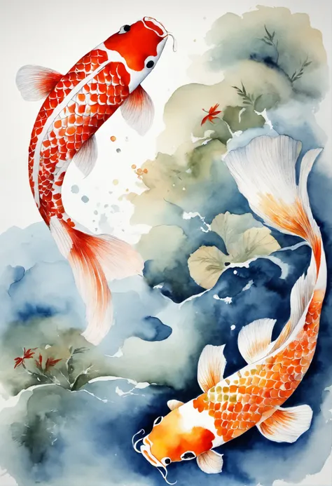 best quality, Meisterwerk, (9 Koi Fische: 1,5), Stil von Hokusai, Ukiyoe-Malerei ying yang pattern