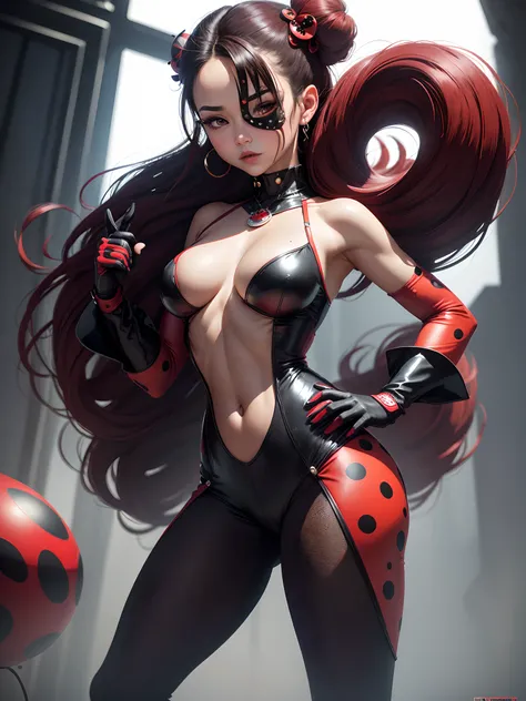 in New Iroque, Woman 25 years old All Red Jumpsuit with Black Polka Dots character style As Ladybug, she maintains many of the characteristics of her alter ego, but she is much stronger and more confident, Red Jumpsuit with Black Polka Dots spread througho...