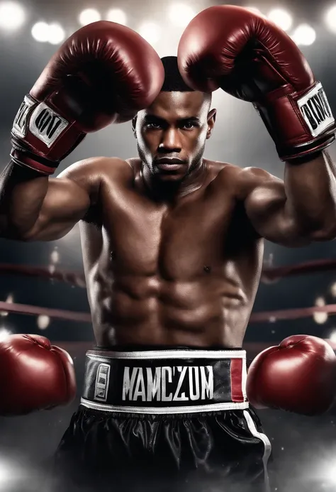 Ultra realistic advertising style boxing character flyer (No Poster Writing) Style 2020 Boxing Ring Stage Black Boxer