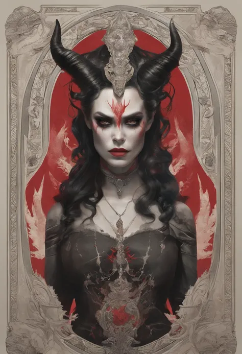 demonic woman with horns and blood on her face, an ultrafine detailed painting inspired by Art of Brom, featured on Artstation, gothic art, artgerm and tom bagshaw, tom bagshaw inspired, in style of dark fantasy art, portrait of demon girl, tom bagshaw art...