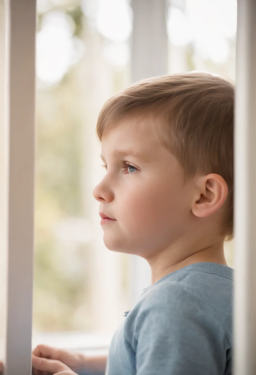 a little boy that is looking out of a window, shutterstock, soft light through blinds, a wooden, train far, behind bars, hunched over, neighborhood outside window, stock photo, comforting, window into space behind them, 3 4 5 3 1, close up angle, people wa...