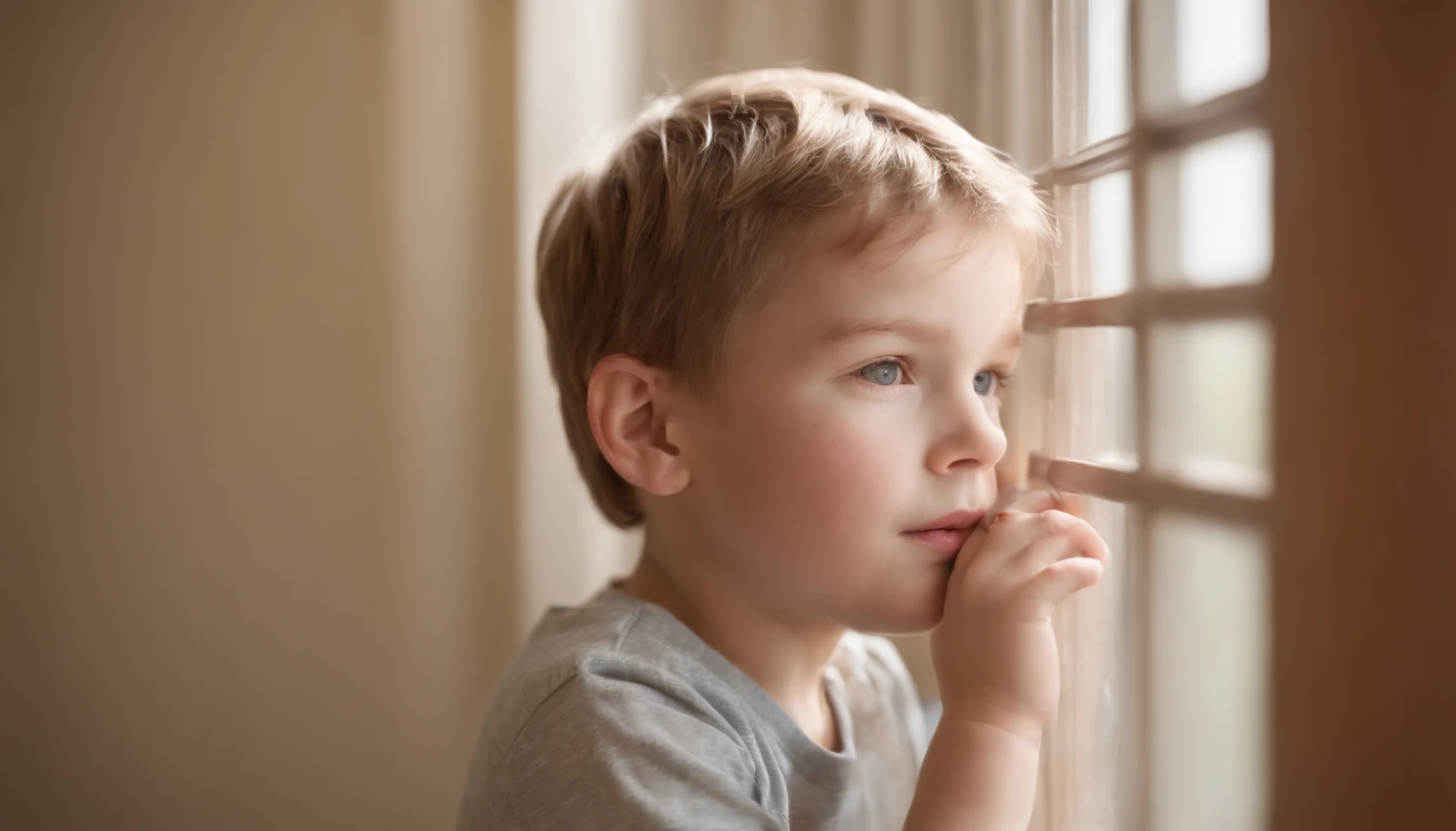 a little boy that is looking out of a window, shutterstock, soft light through blinds, a wooden, train far, behind bars, hunched over, neighborhood outside window, stock photo, comforting, window into space behind them, 3 4 5 3 1, close up angle, people wa...