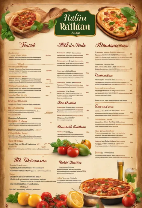 Ultra Realistic Pub Italian Restaurant Menu  (No Poster Writing)