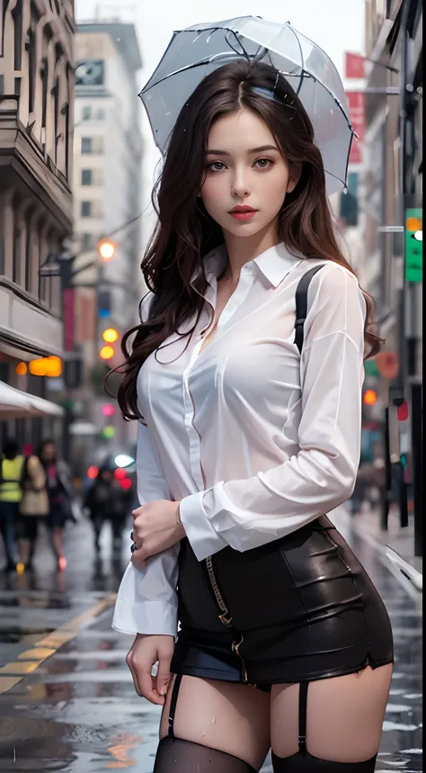 ((Realistic lighting, Best Quality, 8K, Masterpiece: 1.3)), Focus: 1.2, 1girl, Perfect Beauty: 1.4, Slim Abs: 1.1, (Big Breasts), (White Shirt: 1.4), (Outdoor, Night: 1.1), City Street, Super Fine Face, Fine Eyes, Double Eyelids, (Over the Knee Black Stock...